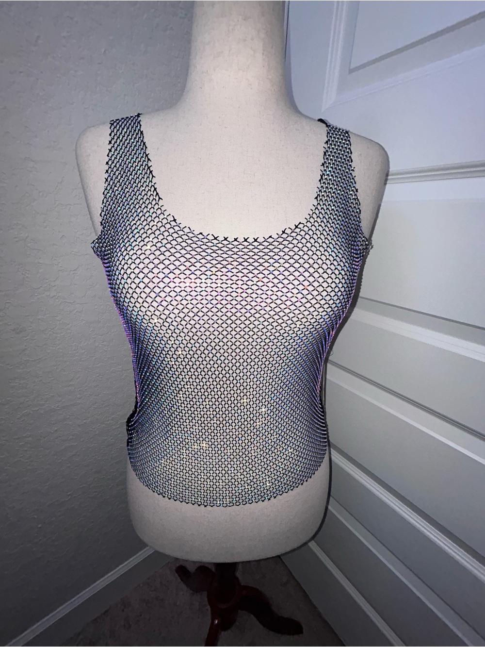 New, FADED ROSE Mesh Sequins Embellished Sleeveless Tank Shirt Top
